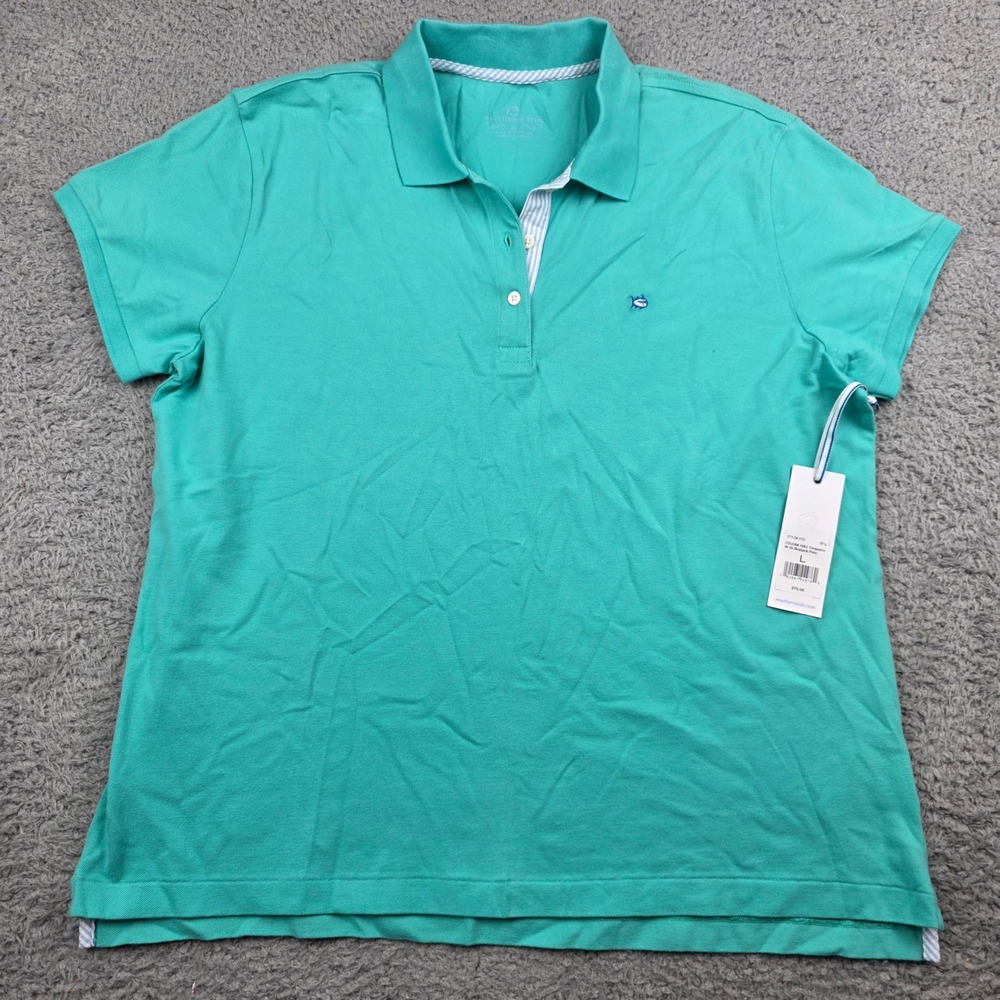 Southern Tide Womens Skipjack Polo Shirtβ Turquoise Blue Green Short Sleeve L